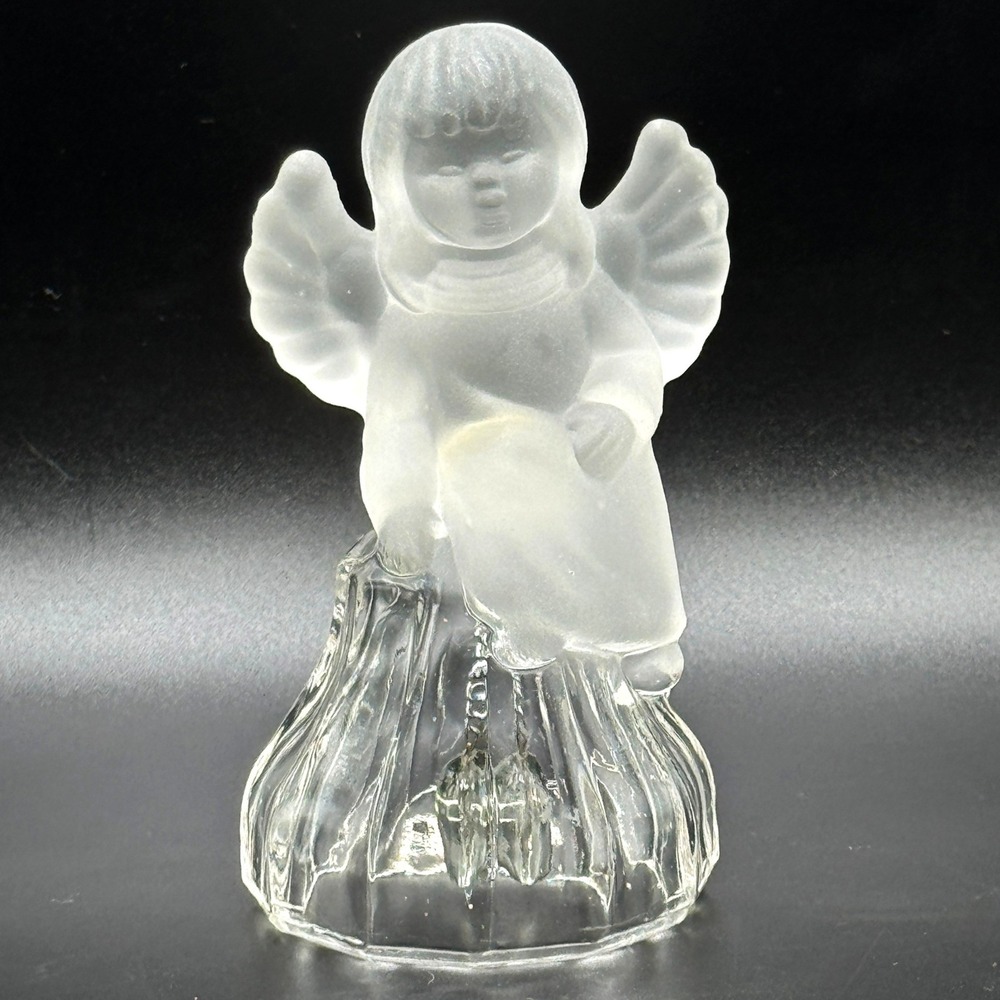 Vintage 1979 Goebel 24% Lead‎ Crystal Frosted Clear Glass Angel Bell Germany